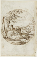 K V 114 verso
<br/>
Stadsgezicht (tondo)
<br/>
<em>Grimaldi, Giovanni Francesco (1606-1680)</em>